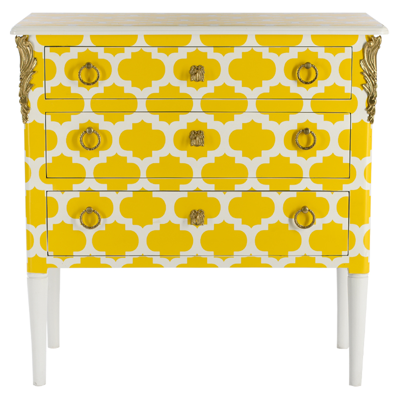 Комод с орнаментом четырехлистник L.XV CHEST OF DRAWERS Garland Желтый Желтый Белый Золотой Комод с орнаментом четырехлистник L.XV CHEST OF DRAWERS Garland Желтый Желтый Белый Золотой в Липецке | Loft Concept