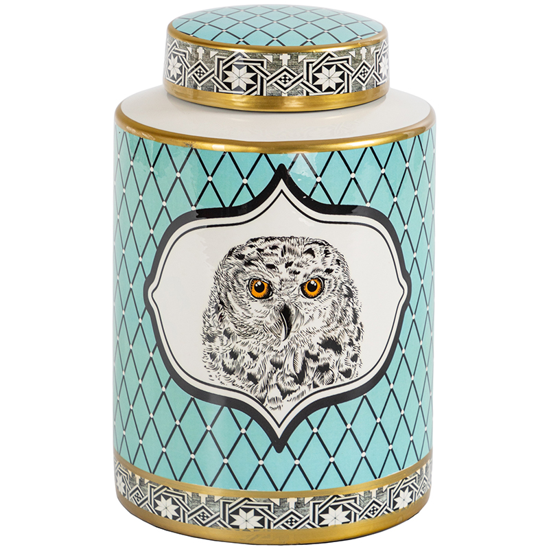 Ваза с крышкой Owl Collection Turquoise Vase Бирюзовый Черно-белый Золотой Ваза с крышкой Owl Collection Turquoise Vase Бирюзовый Черно-белый Золотой в Липецке | Loft Concept