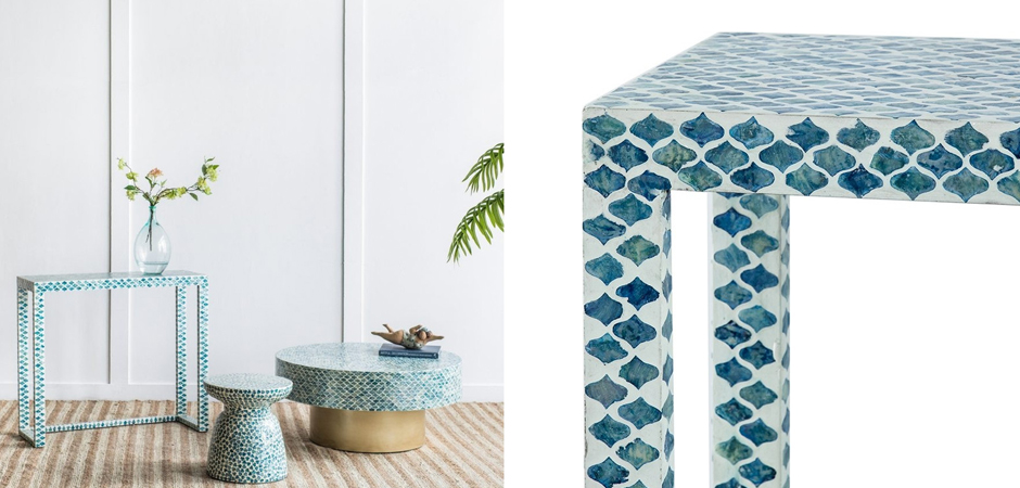 Консоль Bone Inlay Blue из раковин устриц Консоль Bone Inlay Blue из раковин устриц - Loft-Concept в Липецке