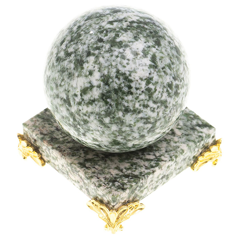 Шар декоративный на подставке из натурального камня Жадеит Natural Stone Spheres 6 см Зеленый Белый Золотой Шар декоративный на подставке из натурального камня Жадеит Natural Stone Spheres 6 см Зеленый Белый Золотой в Липецке | Loft Concept