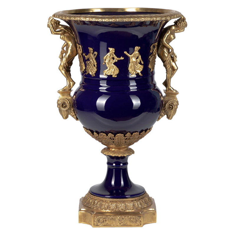 Ваза темно-синего цвета из фарфора с бронзовыми ручками в виде фигур Eden Garden porcelain and bronze Темно-синий Бронза Ваза темно-синего цвета из фарфора с бронзовыми ручками в виде фигур Eden Garden porcelain and bronze Темно-синий Бронза в Липецке | Loft Concept
