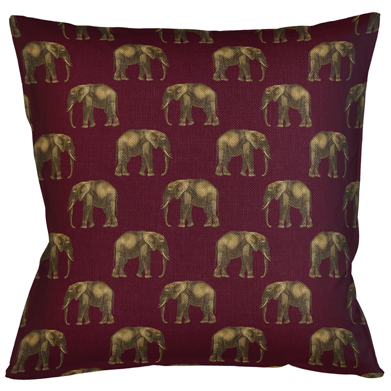 Декоративная подушка с узором из слонов Home Safari Red Коричневый Бургундский красный в Липецке | Loft Concept 