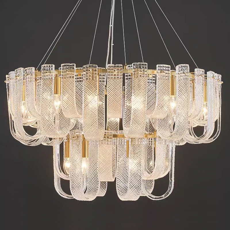 Люстра Prudence Textured Glass Two Tier Chandelier Прозрачное Стекло Золотой Люстра Prudence Textured Glass Two Tier Chandelier Прозрачное Стекло Золотой в Липецке | Loft Concept