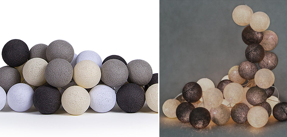 Гирлянда хлопковые фонарики Сotton Ball Taupe - Loft-Concept в Липецке