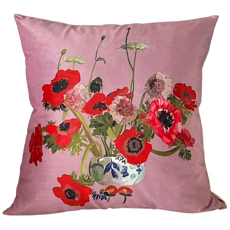 Декоративная подушка Red Poppy Flowers Pillow Розовый Красный Мульти в Липецке | Loft Concept 