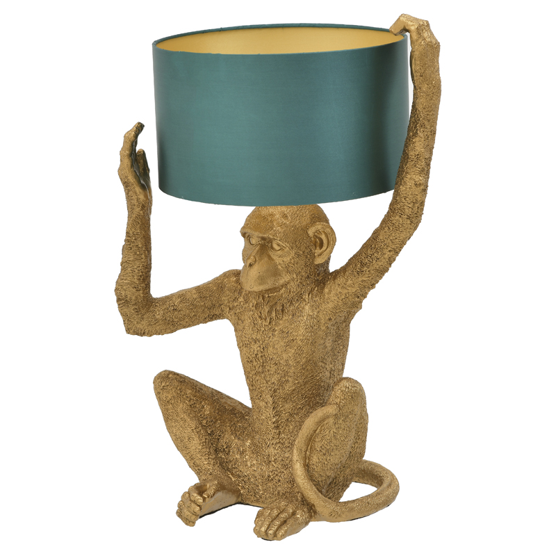 Настольная лампа Gold Monkey Holding Lampshade Золотой Бирюзовый Настольная лампа Gold Monkey Holding Lampshade Золотой Бирюзовый в Липецке | Loft Concept