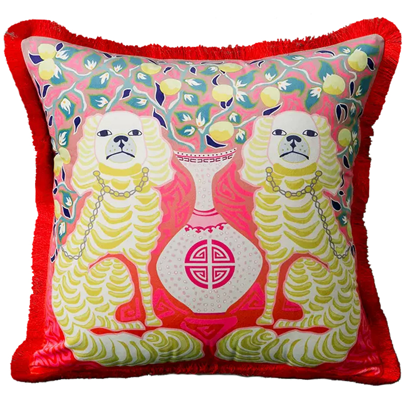 Декоративная подушка Two Dogs on Red Cushion Красный Желтый Мульти Декоративная подушка Two Dogs on Red Cushion Красный Желтый Мульти в Липецке | Loft Concept