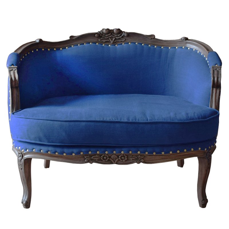 Кресло L.XV MARQUISE GONDOLA CHAIR blue linen Синий Дерево Темно-Серый Кресло L.XV MARQUISE GONDOLA CHAIR blue linen Синий Дерево Темно-Серый в Липецке | Loft Concept