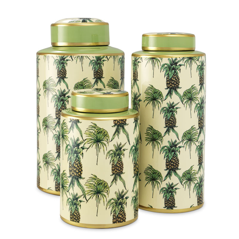 Комплект Ваз Eichholtz JAR PINEAPPLE SET OF 3 Бежевый Золотой Зеленый Комплект Ваз Eichholtz JAR PINEAPPLE SET OF 3 Бежевый Золотой Зеленый в Липецке | Loft Concept