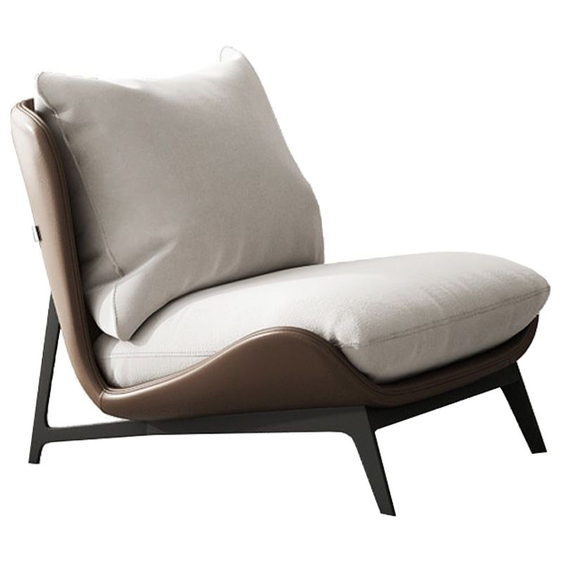 Кресло Maxwell White Textile Leather Armchair Белый Коричневый Черный Кресло Maxwell White Textile Leather Armchair Белый Коричневый Черный в Липецке | Loft Concept