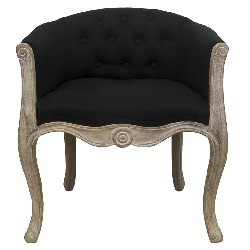 Кресло низкое в стиле прованс Louis French Armchair black flax Черный Бежево-серый Кресло низкое в стиле прованс Louis French Armchair black flax Черный Бежево-серый в Липецке | Loft Concept