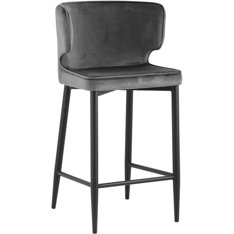 Стул Полубарный Chair посадка 65 см Серый Велюр Серый Черный Стул Полубарный Chair посадка 65 см Серый Велюр Серый Черный в Липецке | Loft Concept