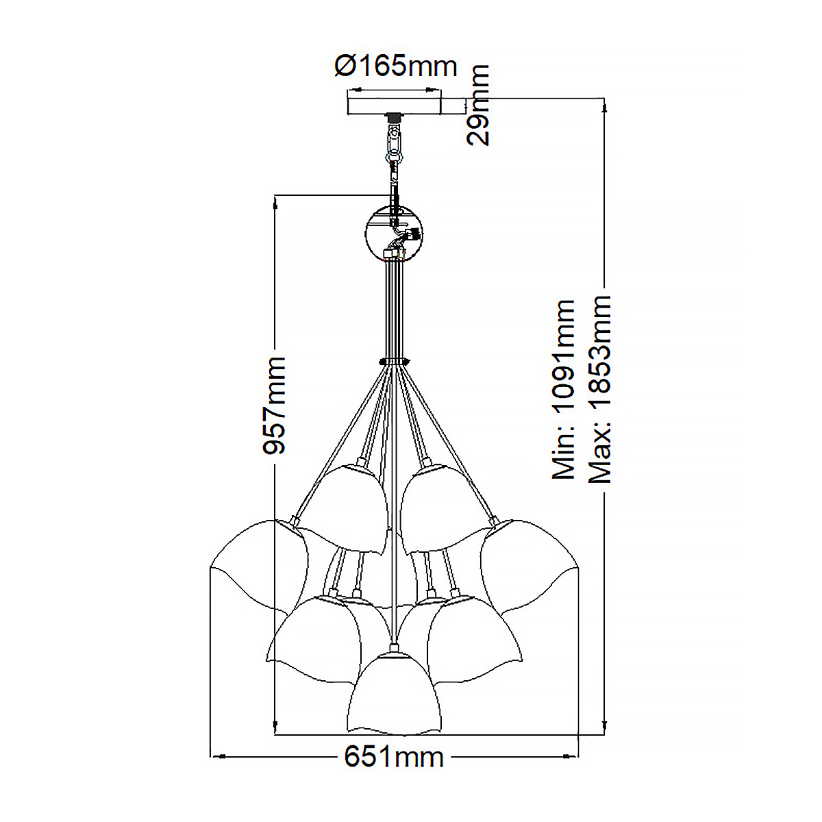 Люстра с 15-ю белыми  плафонами с золотой внутренней поверхностью Hinkley в Липецке