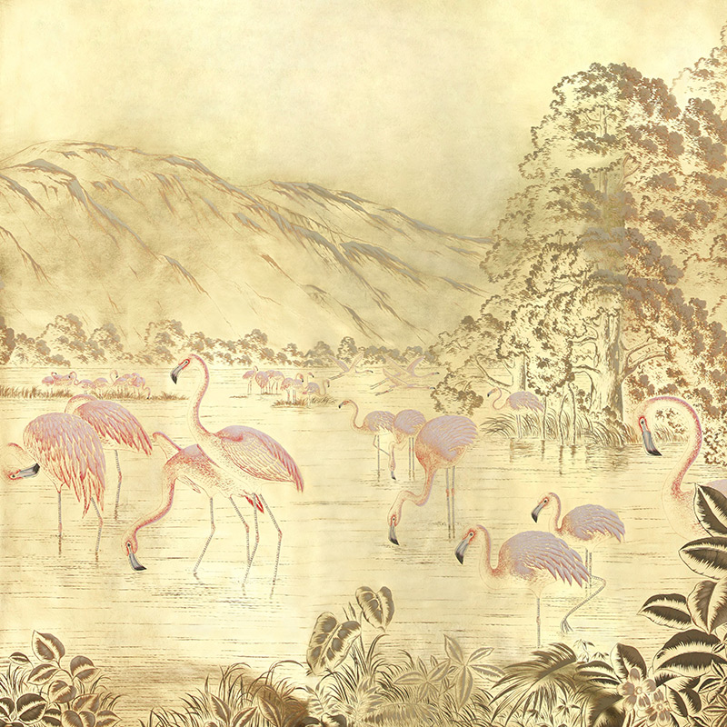 Обои ручная роспись Flamingos Flamingo on Deep Rich Gold gilded paper Обои ручная роспись Flamingos Flamingo on Deep Rich Gold gilded paper в Липецке | Loft Concept