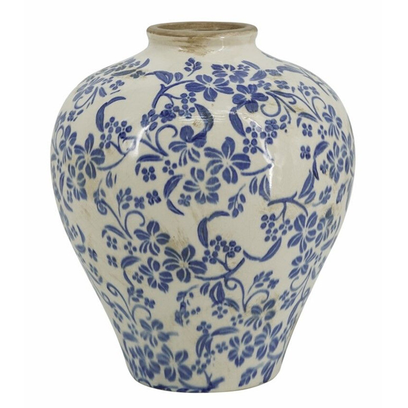 Ваза округлой формы с синим цветочным узором Blue & White Ornament  Белый Синий в Липецке | Loft Concept 