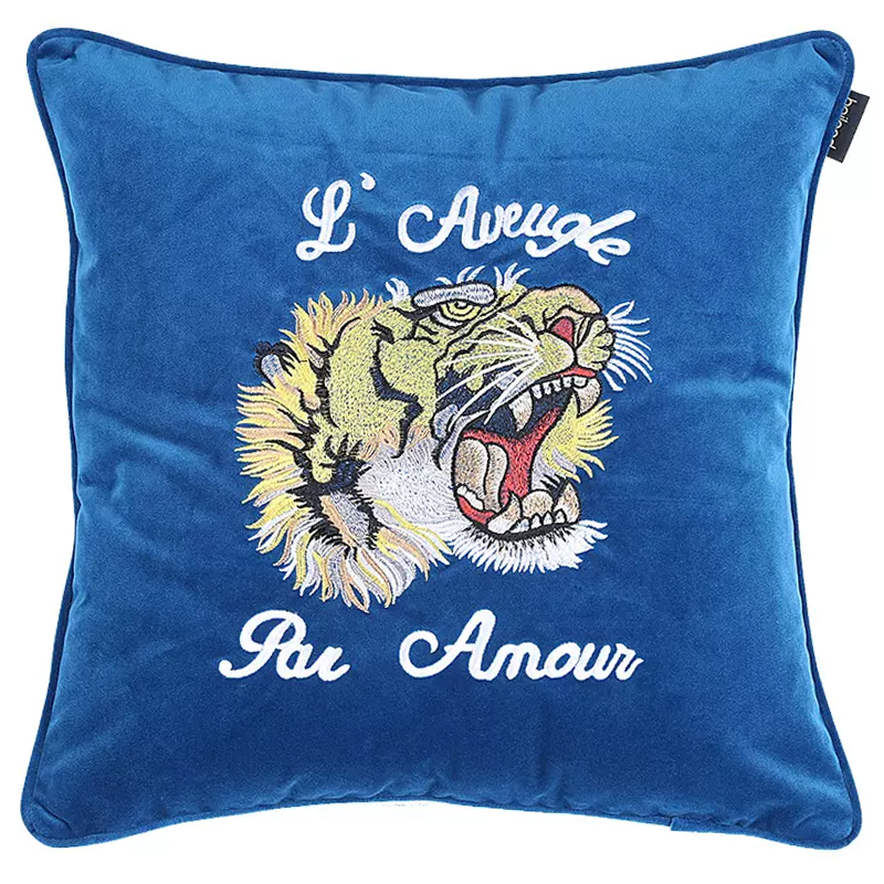 Декоративная подушка Стиль Gucci Tiger Blue Cushion Синий Желтый Белый Черный Декоративная подушка Стиль Gucci Tiger Blue Cushion Синий Желтый Белый Черный в Липецке | Loft Concept