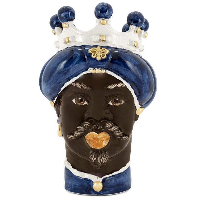 Ваза Vase Moro Man Medium New Dark Blue Синий Коричневый Белый Золотой Ваза Vase Moro Man Medium New Dark Blue Синий Коричневый Белый Золотой в Липецке | Loft Concept
