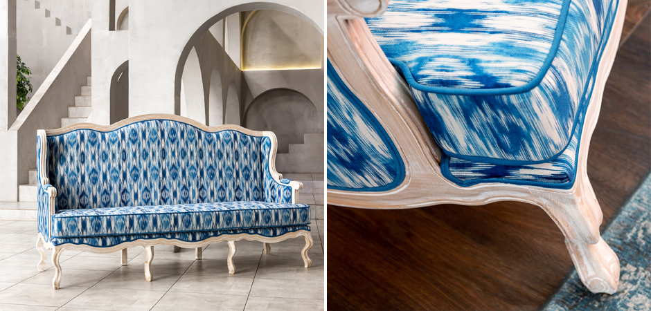 Трехместный диван с голубым узором Ikat Pattern Трехместный диван с голубым узором Ikat Pattern - Loft-Concept в Липецке