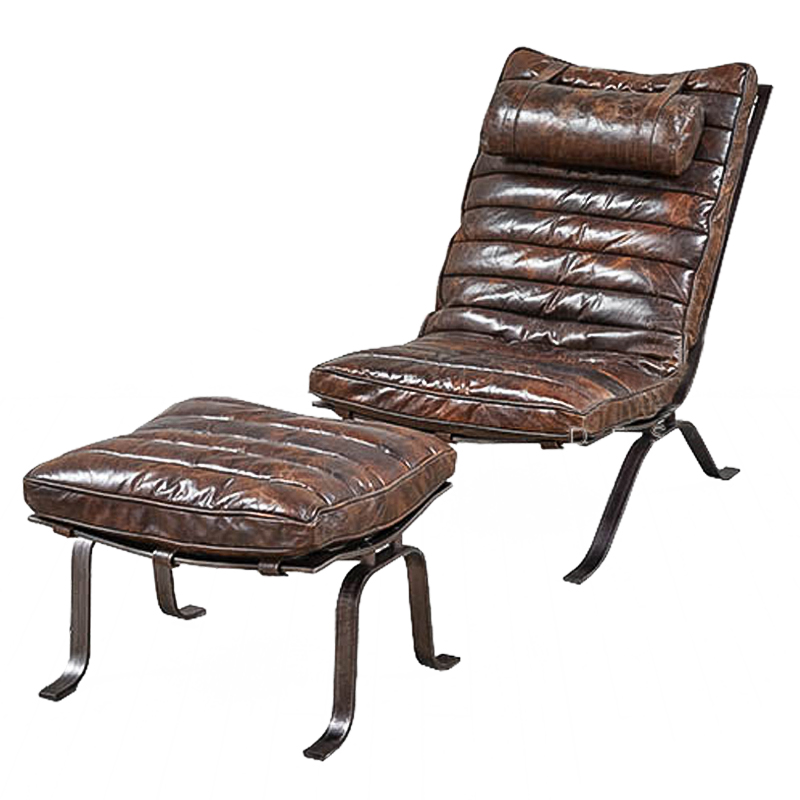 Кресло и оттоманка Loft Chillout Armchair Коричневый винтаж Металлик винтаж Кресло и оттоманка Loft Chillout Armchair Коричневый винтаж Металлик винтаж в Липецке | Loft Concept