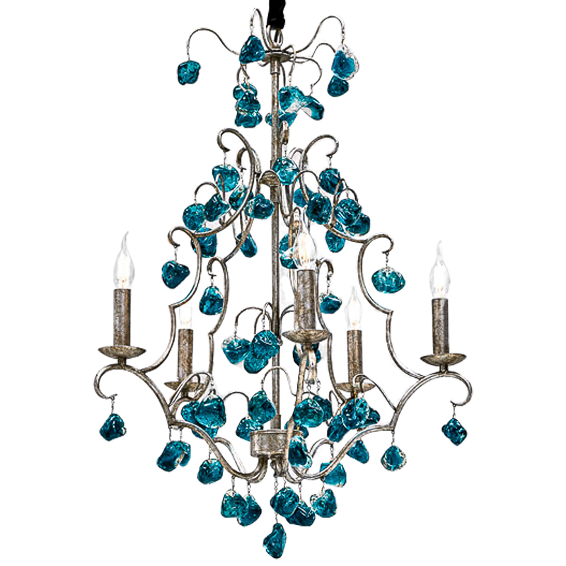 Люстра Crystal Blue Cupertino Chandelier 55 Морская синь Серебро винтаж Люстра Crystal Blue Cupertino Chandelier 55 Морская синь Серебро винтаж в Липецке | Loft Concept