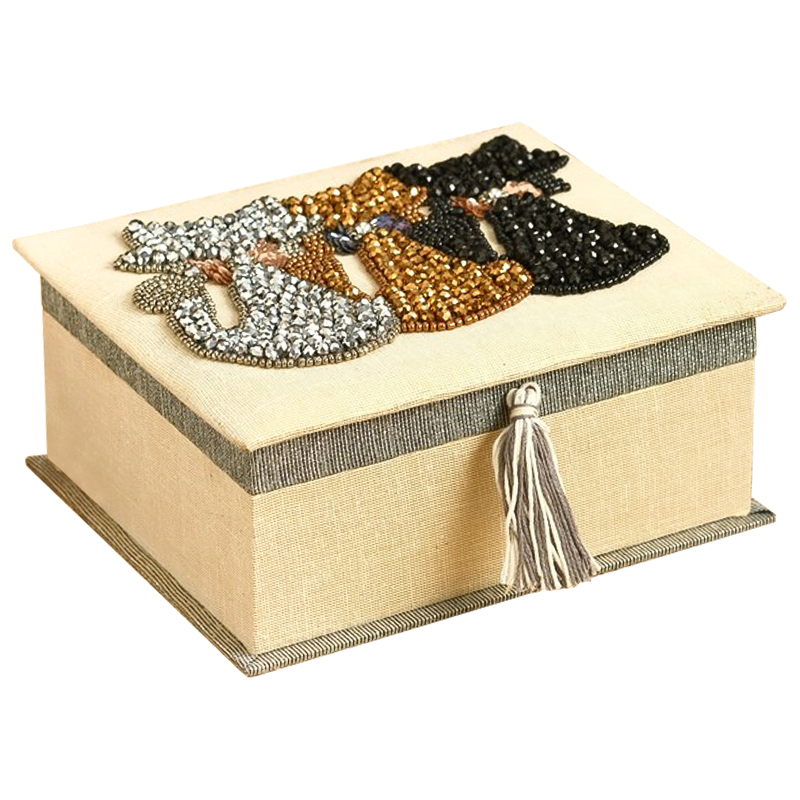 Шкатулка с вышивкой из бисера Three Cats Beads Embroidery Box Бежевый Серый Серебряный Бронза Черный Шкатулка с вышивкой из бисера Three Cats Beads Embroidery Box Бежевый Серый Серебряный Бронза Черный в Липецке | Loft Concept