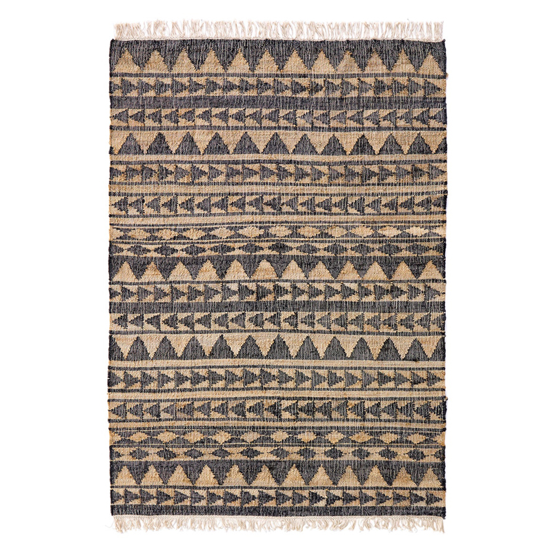 Ковер с бахромой Carpet Graphic Design Triangles Бежевый Черный Ковер с бахромой Carpet Graphic Design Triangles Бежевый Черный в Липецке | Loft Concept