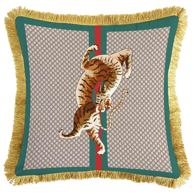 Декоративная подушка Cтиль Gucci Tiger Серый Зеленый Оранжевый Золотой Декоративная подушка Cтиль Gucci Tiger Серый Зеленый Оранжевый Золотой в Липецке | Loft Concept