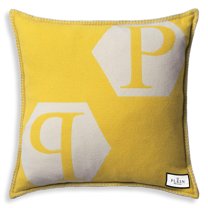 Подушка Philipp Plein Cushion Cashmere PP Logo 65 x 65 Yellow Белый Желтый Подушка Philipp Plein Cushion Cashmere PP Logo 65 x 65 Yellow Белый Желтый в Липецке | Loft Concept