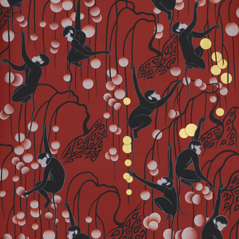 Обои ручная роспись Deco Monkeys Shanghai on Scarlet Lady dyed silk Обои ручная роспись Deco Monkeys Shanghai on Scarlet Lady dyed silk в Липецке | Loft Concept