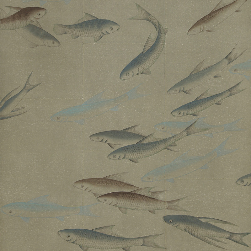 Обои ручная роспись Fishes Special Colourway on Lead Grey India tea paper Обои ручная роспись Fishes Special Colourway on Lead Grey India tea paper в Липецке | Loft Concept