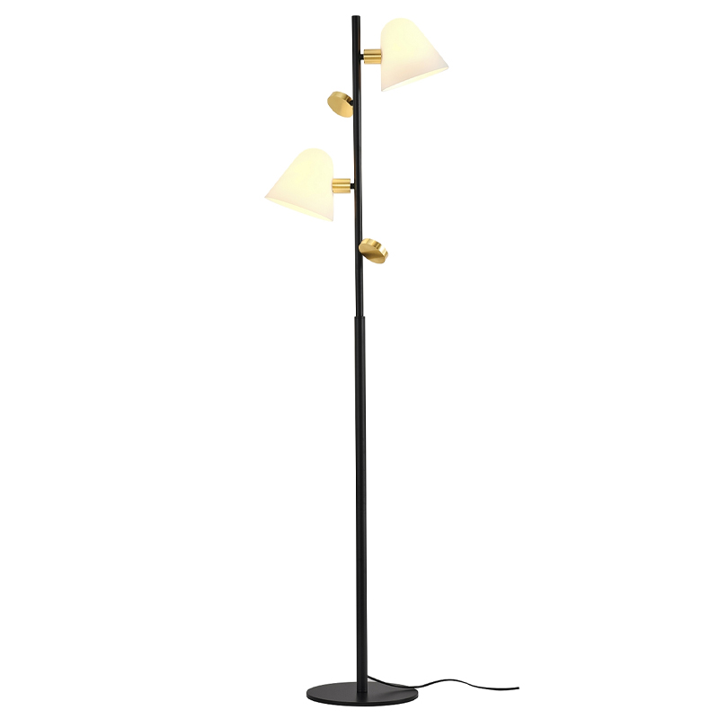 Торшер с двумя белыми матовыми плафонами Wind Bells Белый Золотой Черный Торшер с двумя белыми матовыми плафонами Wind Bells Белый Золотой Черный в Липецке | Loft Concept