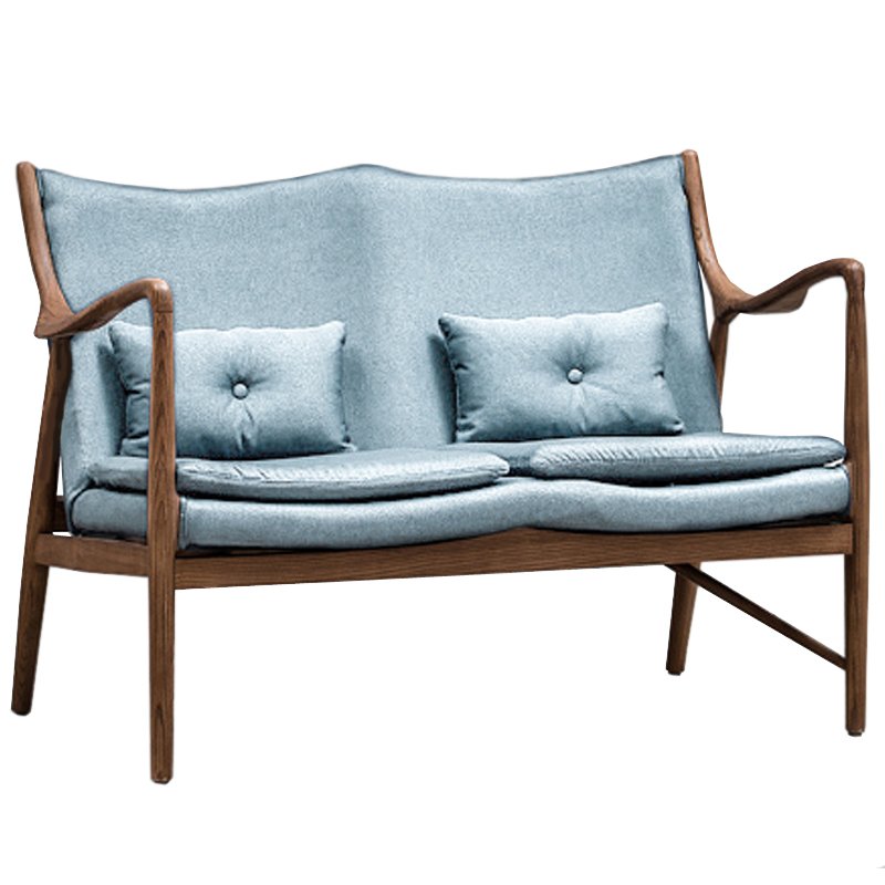Диван Makeshift Loveseat Sofa light blue linen Голубой Дерево Табак Диван Makeshift Loveseat Sofa light blue linen Голубой Дерево Табак в Липецке | Loft Concept