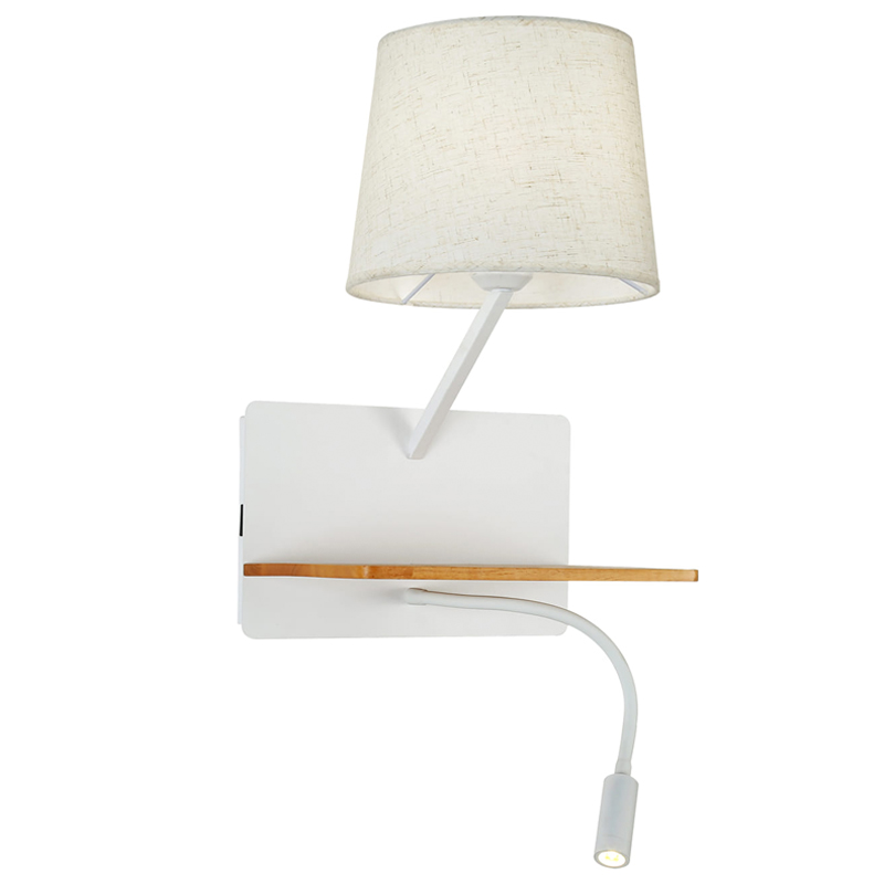 Бра с абажуром и гибким спотом Trumpet Wall White USB Белый Коричневый Бра с абажуром и гибким спотом Trumpet Wall White USB Белый Коричневый в Липецке | Loft Concept