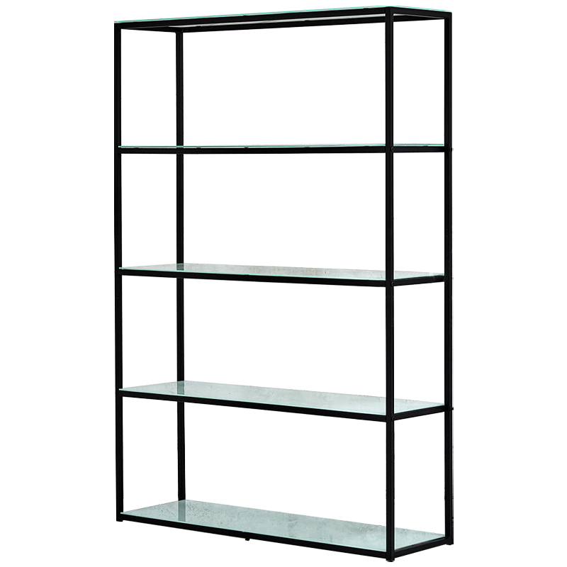 Стеллаж металлический со стеклянными полками Hebert Marble Glass Rack Черный Белый Стеллаж металлический со стеклянными полками Hebert Marble Glass Rack Черный Белый в Липецке | Loft Concept