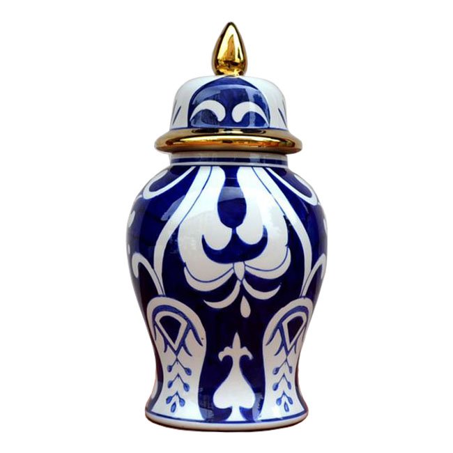 Китайская чайная ваза с крышкой Blue Pattern Белый Темно-синий Китайская чайная ваза с крышкой Blue Pattern Белый Темно-синий в Липецке | Loft Concept