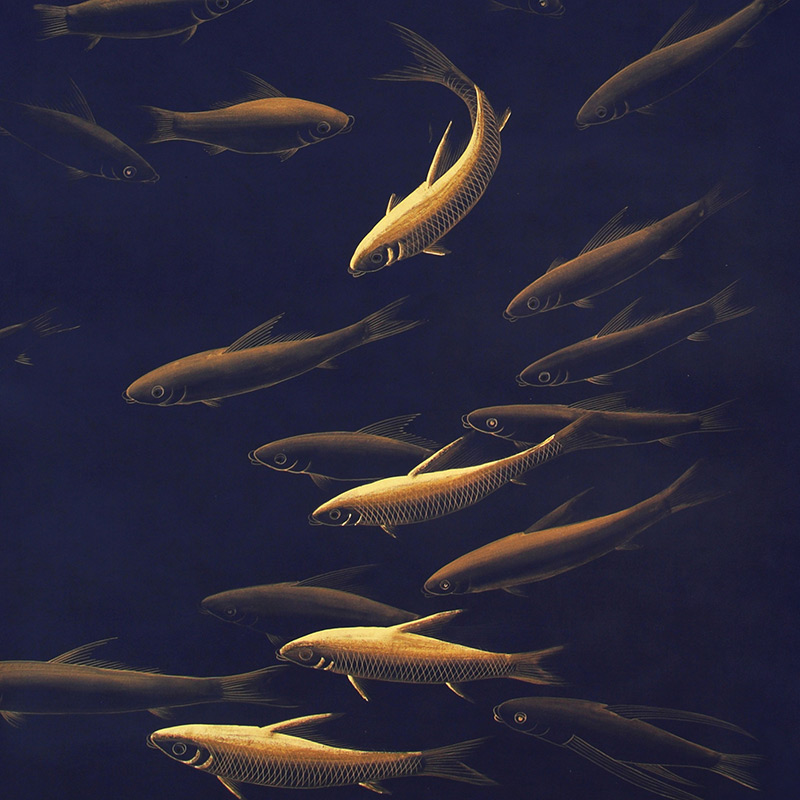 Обои ручная роспись Fishes Colourway SC-99 on blue Williamsburg  в Липецке | Loft Concept 