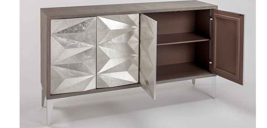 Комод с геометрическим рельефным фасадом Mirrored Doors Серебристый Комод с геометрическим рельефным фасадом Mirrored Doors Серебристый - Loft-Concept в Липецке