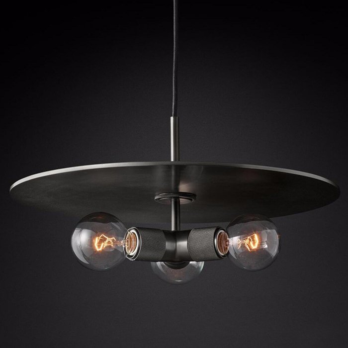 Люстра RH Utilitaire Disk Triple Pendant Black Темная бронза Прозрачное Стекло Люстра RH Utilitaire Disk Triple Pendant Black Темная бронза Прозрачное Стекло в Липецке | Loft Concept