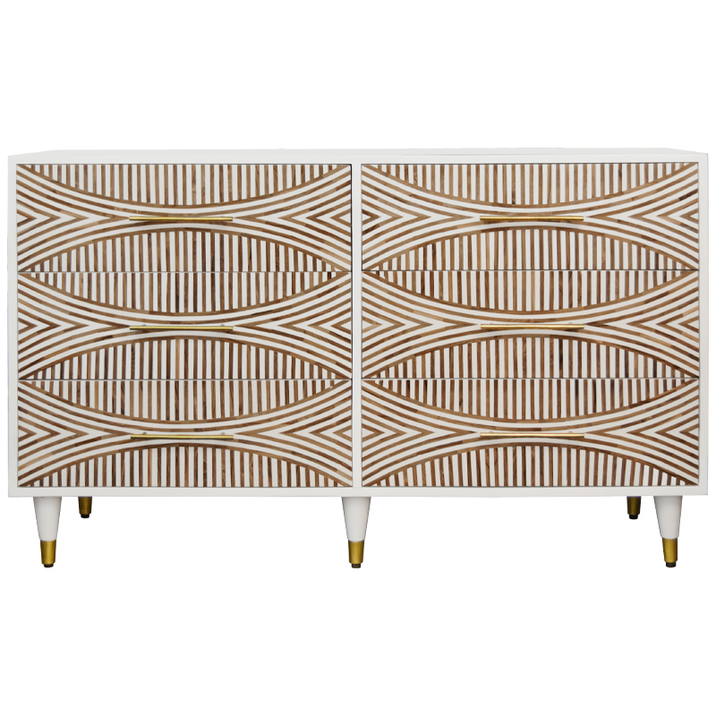 Комод с инкрустацией 6 ящиков Arc Bone Inlay 6 Drawers Белый Коричневый Золотой Комод с инкрустацией 6 ящиков Arc Bone Inlay 6 Drawers Белый Коричневый Золотой в Липецке | Loft Concept
