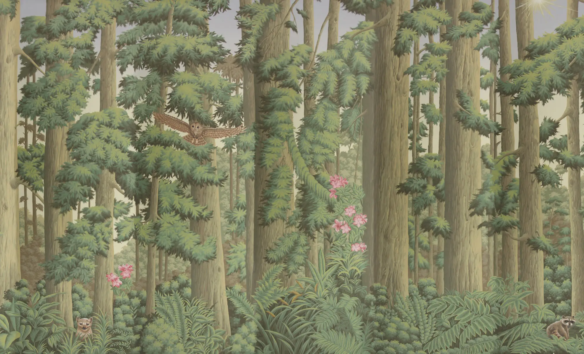 Обои ручная роспись Redwoods Sequoia colourway on Aurore scenic paper Обои ручная роспись Redwoods Sequoia colourway on Aurore scenic paper - постер Loft-Concept в Липецке