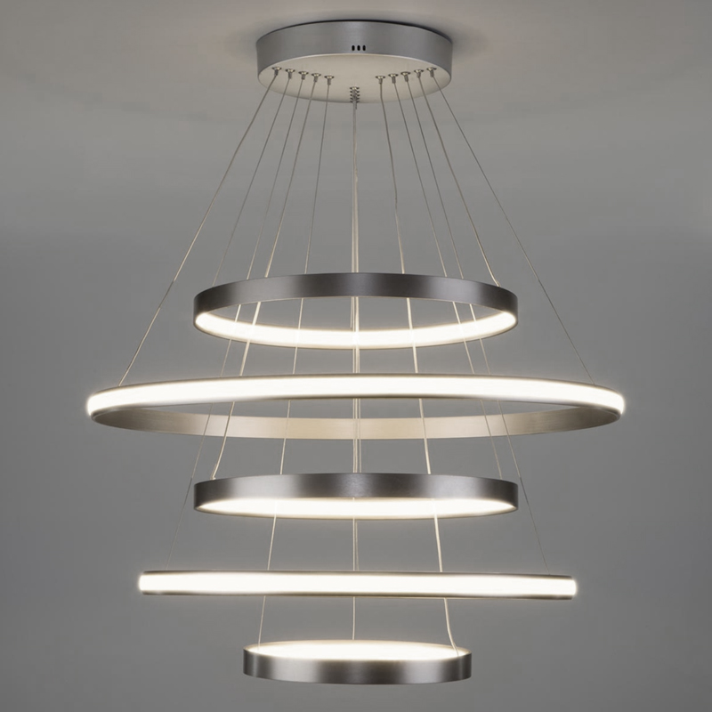 Люстра Light Ring Vertical Silver 5 колец Никель Сатин Люстра Light Ring Vertical Silver 5 колец Никель Сатин в Липецке | Loft Concept