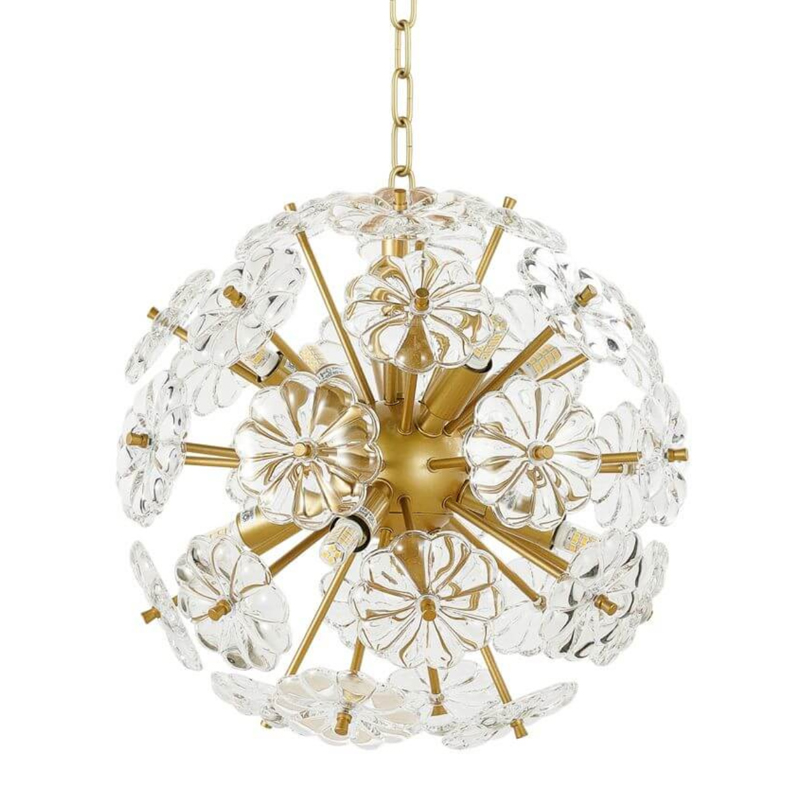 Люстра Glass Flowers Sputnik Chandelier D 32 матовое золото Прозрачное Стекло Люстра Glass Flowers Sputnik Chandelier D 32 матовое золото Прозрачное Стекло в Липецке | Loft Concept
