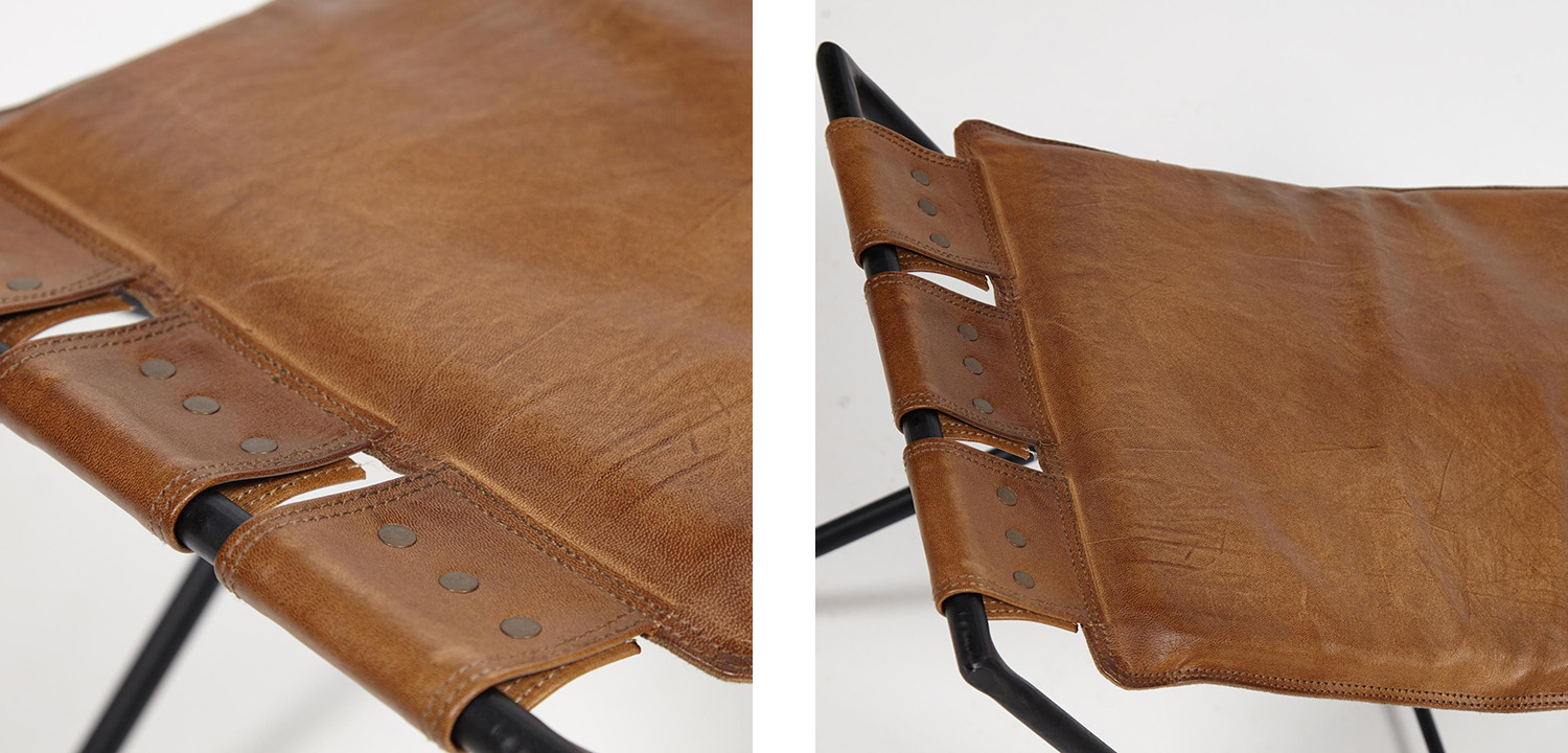 Табурет из кожи буйвола Industrial leather folding stool - фото