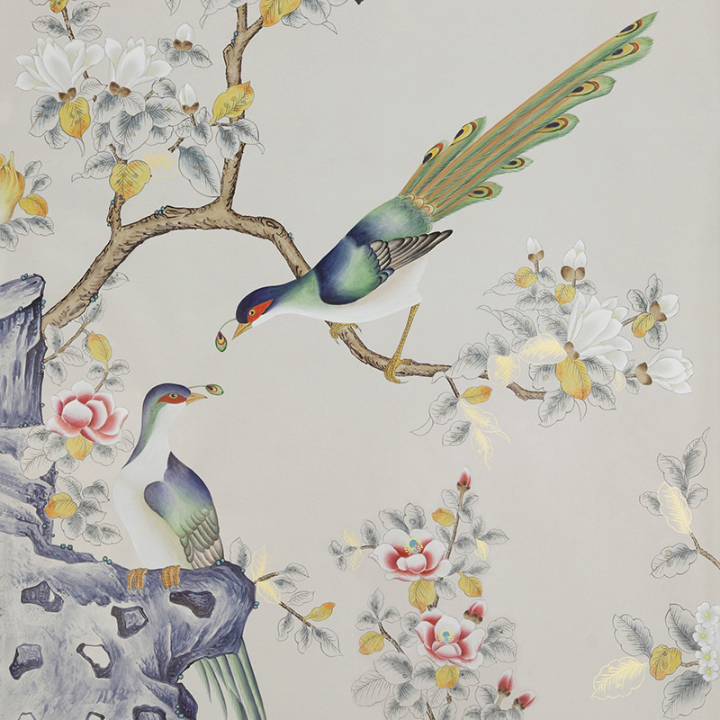 Обои ручная роспись Japanese Garden Colourway SC-252 on grey dyed paper Обои ручная роспись Japanese Garden Colourway SC-252 on grey dyed paper в Липецке | Loft Concept