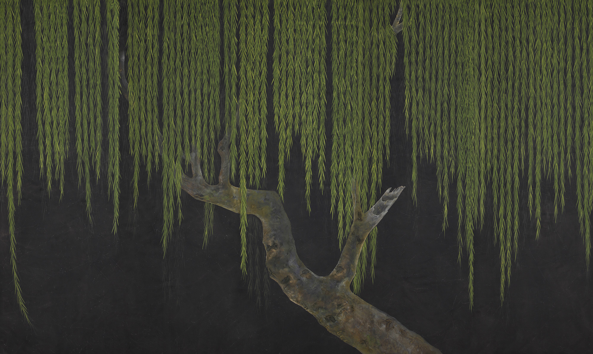 Обои ручная роспись Willow Original colourway on Edo Night painted silk Обои ручная роспись Willow Original colourway on Edo Night painted silk - постер Loft-Concept в Липецке