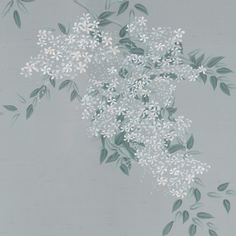 Обои ручная роспись Jasmine Standard colourway on Wood Ash slub silk Обои ручная роспись Jasmine Standard colourway on Wood Ash slub silk в Липецке | Loft Concept