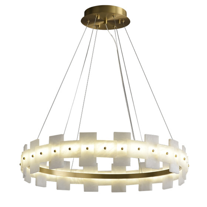 Дизайнерская светодиодная люстра с пластинами из натурального мрамора Marble Plates Chandelier Золотой Белый Мрамор Bianco в Липецке | Loft Concept 