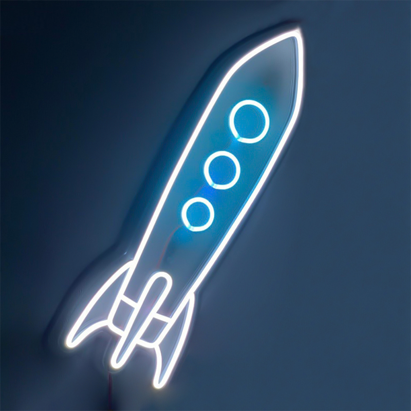 Неоновая настенная лампа Rocket Neon Wall Lamp Белый Голубой в Липецке | Loft Concept 
