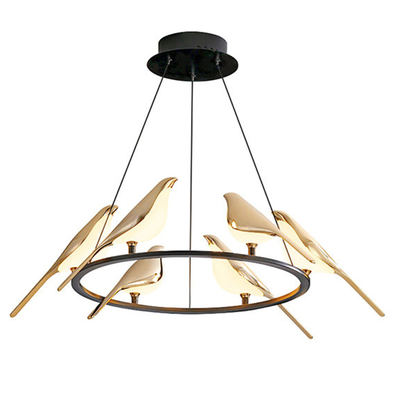 Люстра с золотыми птичками круглая NOMI Chandelier Six birds Round Глянцевое золото Черный Люстра с золотыми птичками круглая NOMI Chandelier Six birds Round Глянцевое золото Черный в Липецке | Loft Concept