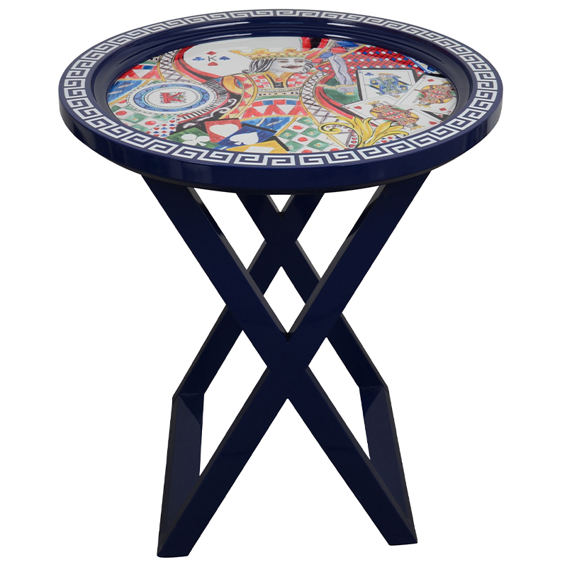 Приставной стол Playing Cards Painted Round Countertop Side Table Синий Мульти Приставной стол Playing Cards Painted Round Countertop Side Table Синий Мульти в Липецке | Loft Concept